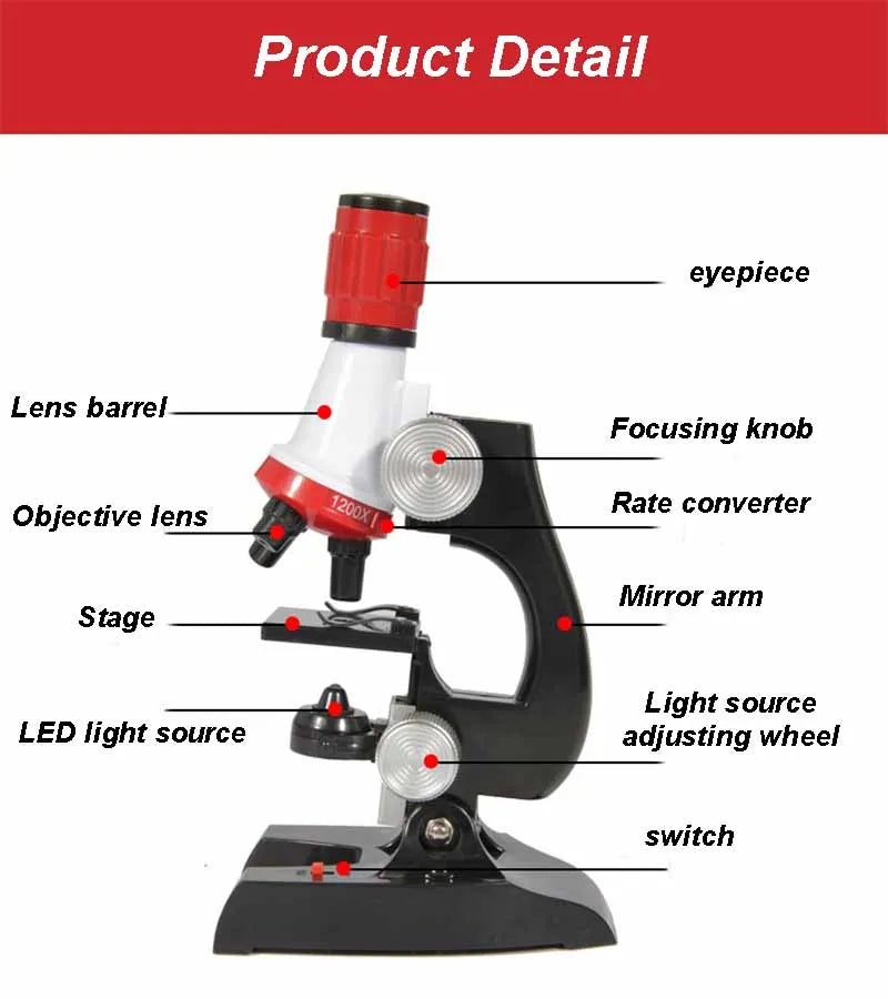 ZK30 New Microscope Kit Lab LED 100/400/1200X/1600X Home School Educational Toy Gift Refined Biological Microscope For Kid Child