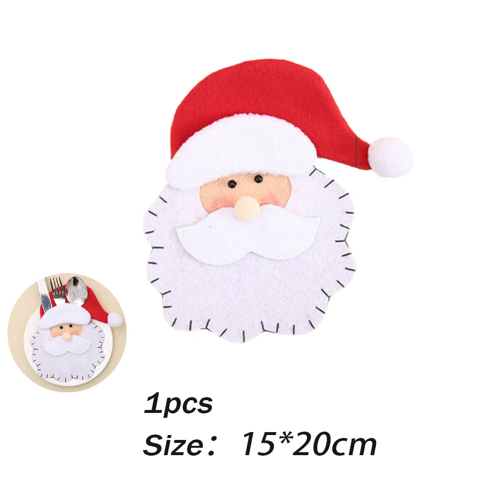 10pcs Christmas Fork Knife Cutlery Holder Bag Pocket/Mini Lollipop Santa Claus Hats Lollypop Cap Christmas Table Decor New Year