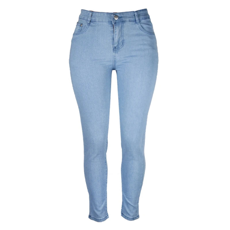 High Waist Women's Jeans Pants Stretch Skinny Denim Pants Blue Retro Elastic Slim Pencil Trousers