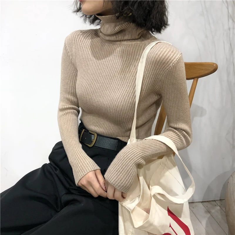 Turtleneck Sweater Women's 2024 Autumn Winter Tops Korean Slim Women Pullover Jumper Knitted Sweater Pull Femme Hiver Truien