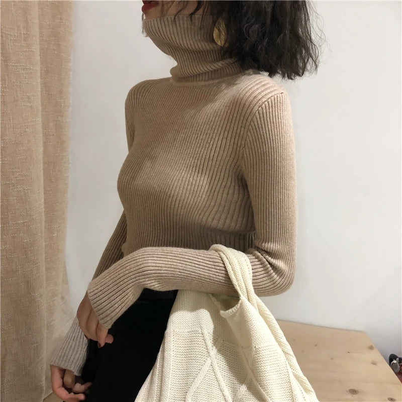 Turtleneck Sweater Women's 2024 Autumn Winter Tops Korean Slim Women Pullover Jumper Knitted Sweater Pull Femme Hiver Truien