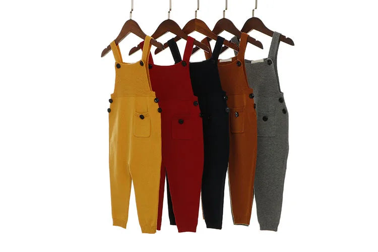 Children Kids Overalls Harem Pants Boys Girls Pocket Knitted Overalls Jumpsuits Baby Clothing Jumpsuits Girls Overall