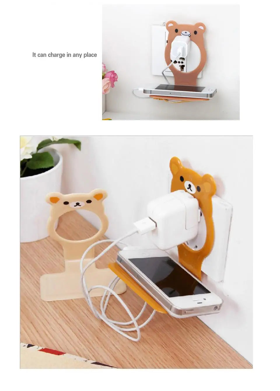 Creative bear mobile phone charger bracket fixed electric charger rack Multi-function mobile phone charger holder