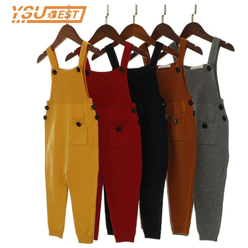 Children Kids Overalls Harem Pants Boys Girls Pocket Knitted Overalls Jumpsuits Baby Clothing Jumpsuits Girls Overall