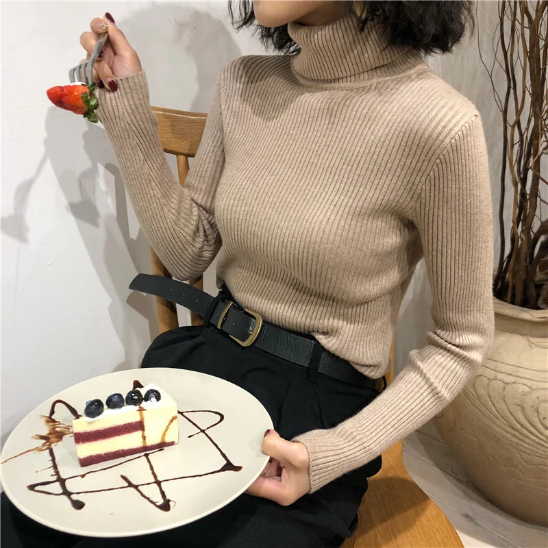 Turtleneck Sweater Women's 2024 Autumn Winter Tops Korean Slim Women Pullover Jumper Knitted Sweater Pull Femme Hiver Truien