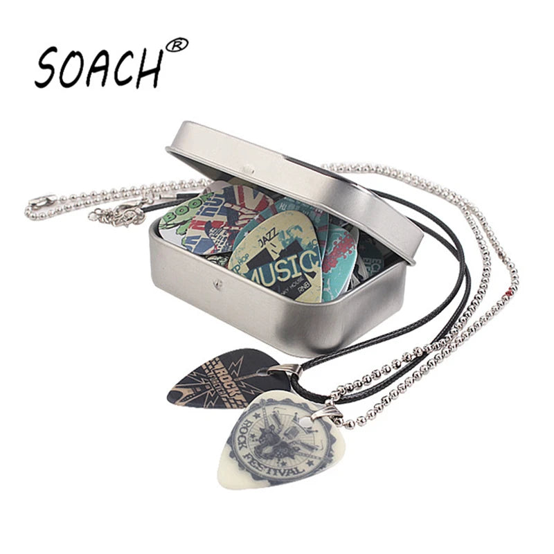 SOACH pick Set contain 20pcs guitar picks,2pcs Guitar Pick necklace,1pc Iron box guitar part & Accessories Musical Instrument