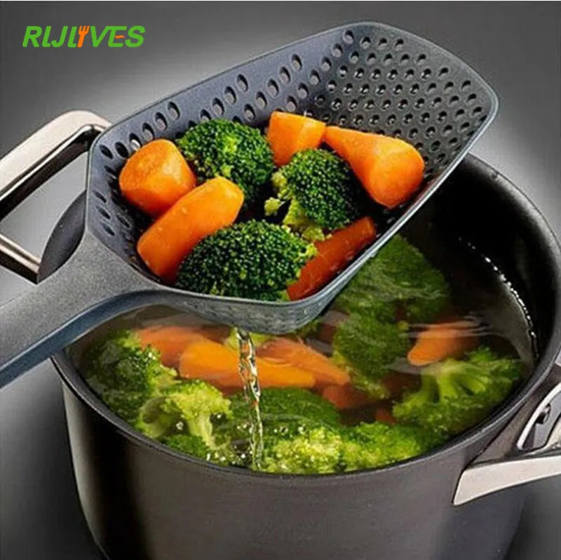 Black Cooking Shovels Vegetable Strainer Scoop Nylon Spoon Large Colander Soup Filter Kitchen Tools