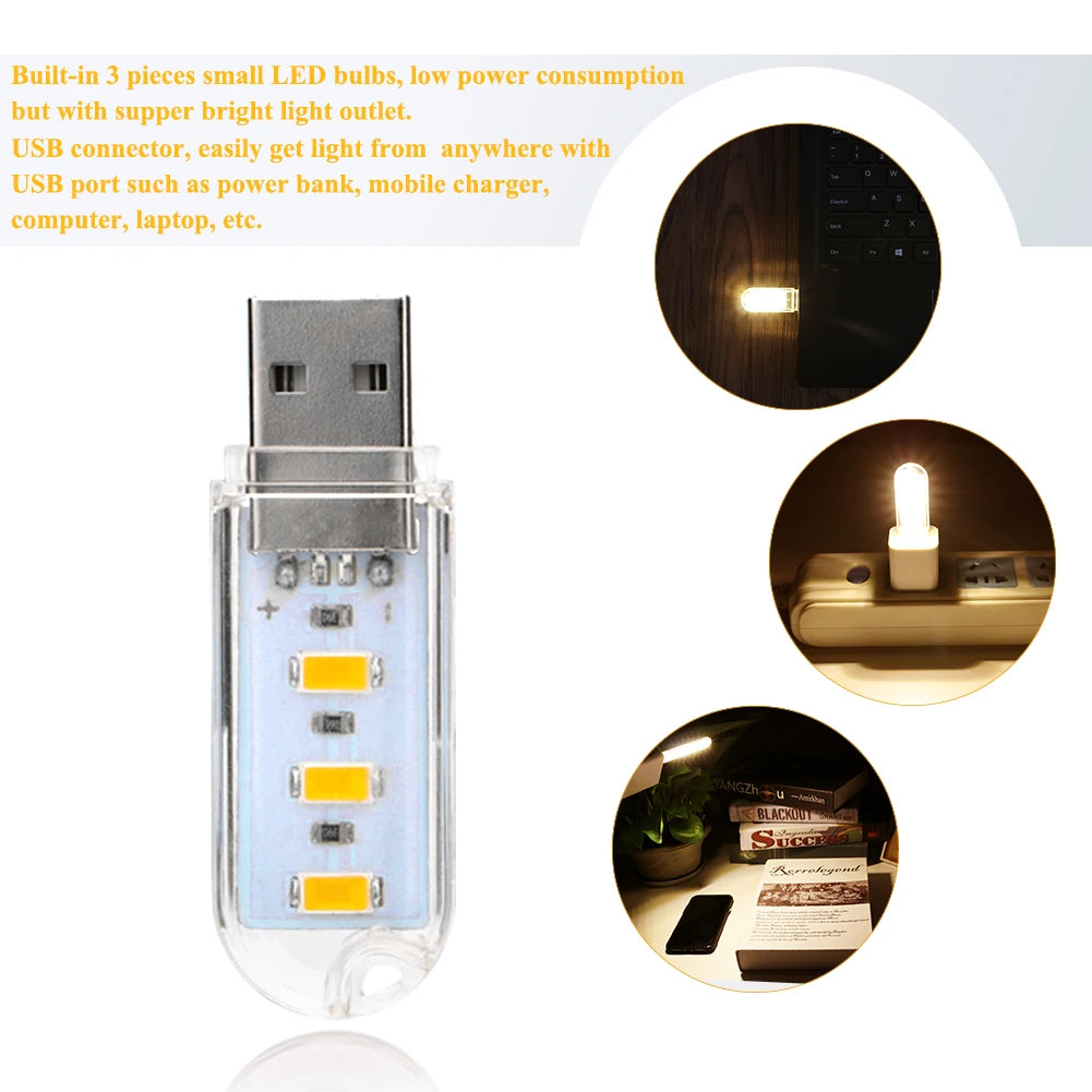 3/8 LED White USB Flashlight LED Mini Work Light Portable Led Torch Lamp Reading Light USB Powered Computer Light