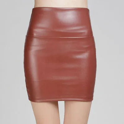 Women Mini Faux Leather Pencil Skirts High Waist PU Skirts Slim Short Skirt Bottoms Female