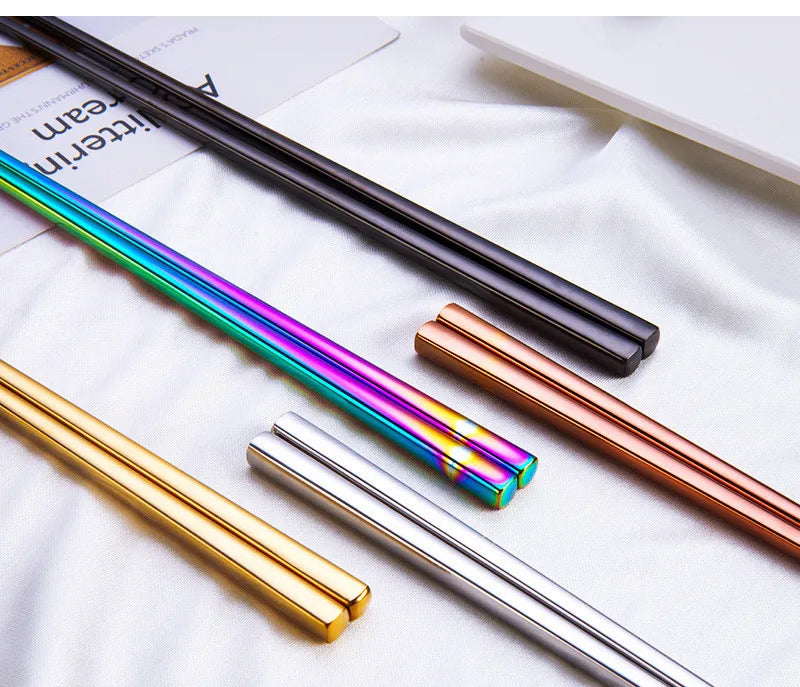 1 Pair Stainless Steel Tableware Colorful Length 23cm Reusable Chopsticks Dishware Silver Iron Antiskid Household Metal Chinese