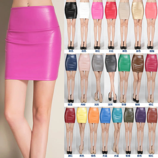 Women Mini Faux Leather Pencil Skirts High Waist PU Skirts Slim Short Skirt Bottoms Female