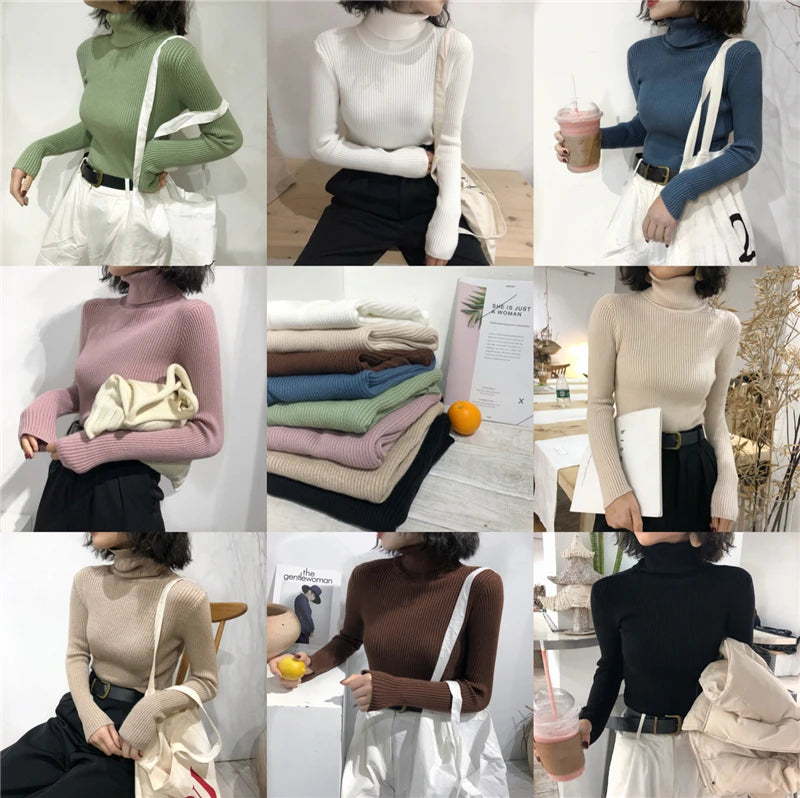 Turtleneck Sweater Women's 2024 Autumn Winter Tops Korean Slim Women Pullover Jumper Knitted Sweater Pull Femme Hiver Truien