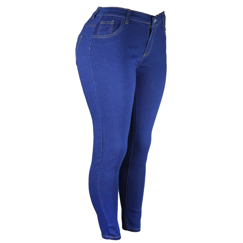 High Waist Women's Jeans Pants Stretch Skinny Denim Pants Blue Retro Elastic Slim Pencil Trousers