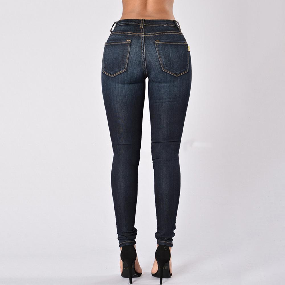 Vintage Women High Waist Denim Pencil Pants Bootcut Winter Pull-on Skinny Jeans Blue