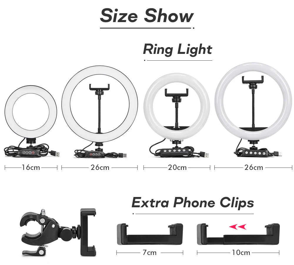 Tripod With LED Ring Light For Phone Tripod Camera Stand Selfie Photography Light LED Lamp Color Photo Studio For YouTube Live