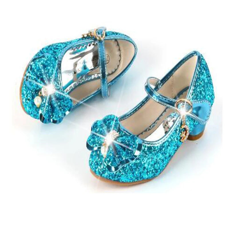 Princess Butterfly Leather Shoes Kids Diamond Bowknot High Heel