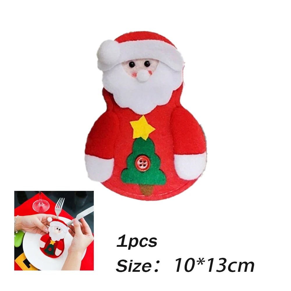 10pcs Christmas Fork Knife Cutlery Holder Bag Pocket/Mini Lollipop Santa Claus Hats Lollypop Cap Christmas Table Decor New Year