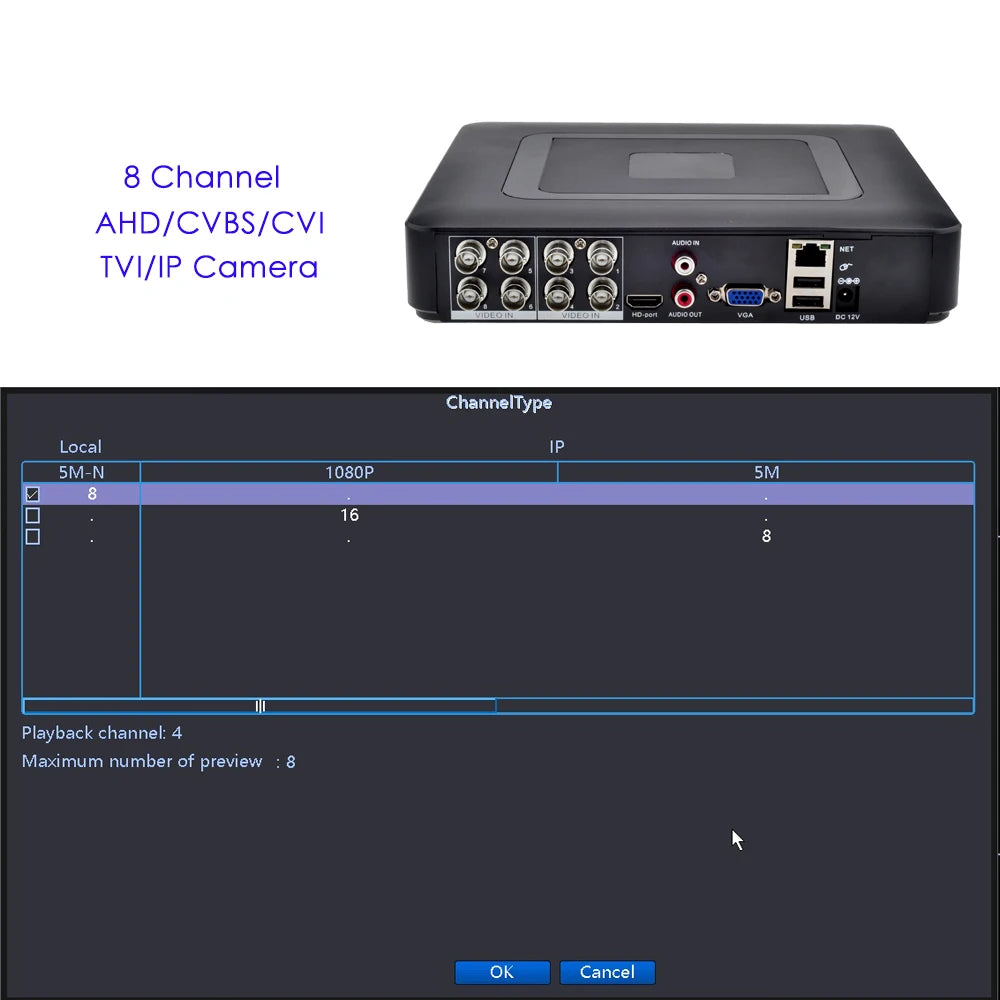 Gadinan Hybrid 4CH 8CH AHD 5MP Mini DVR H.265X XVR Video Recorder for Analog AHD Camera Camera HDMI Surveillance DVR