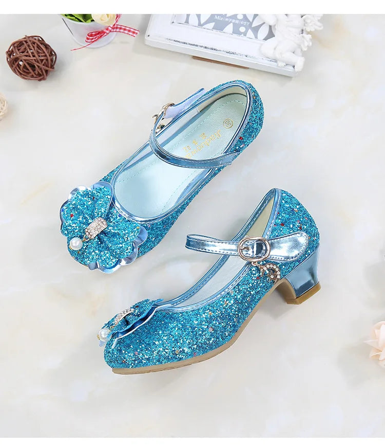 Princess Butterfly Leather Shoes Kids Diamond Bowknot High Heel