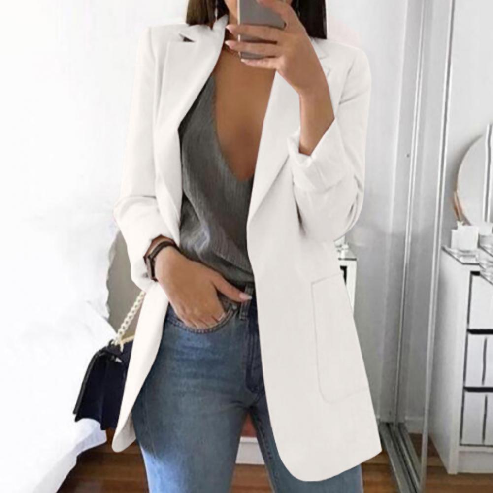 Summer Women Blazer Jacket Office Lady Slim Suit Overcoat Solid Color Long Blazer