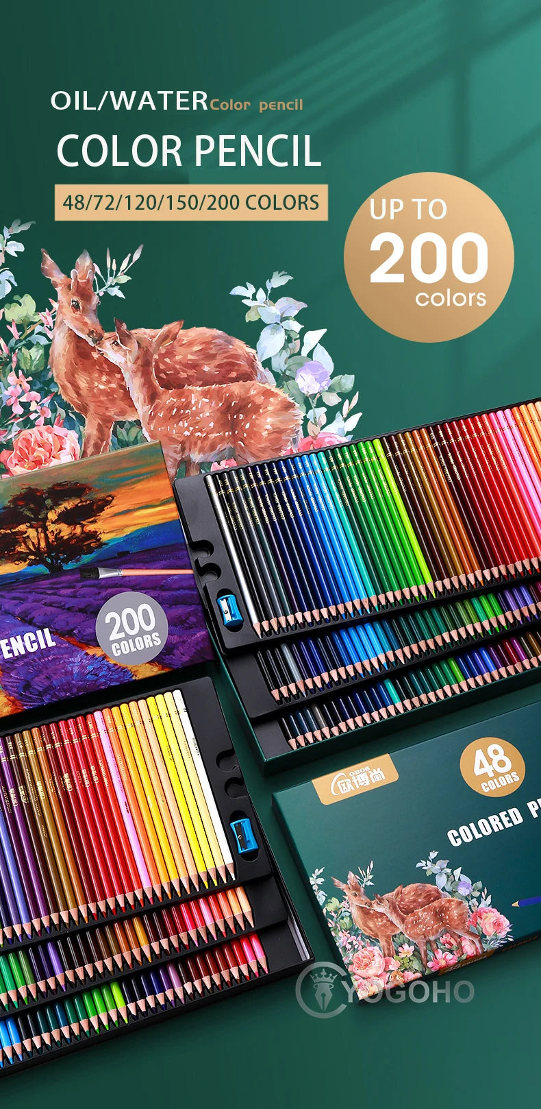 48/72/120/150/200 Professional Oil Color Pencil Set Watercolor Drawing colored pencils  with Storage Bag coloured pencils kids