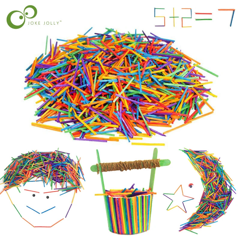 1000Pcs Color Matchstick Wooden Sticks Kindergarten Children Hand Material Creative Wood DIY Crafts Decoupage Wood Ornaments GYH