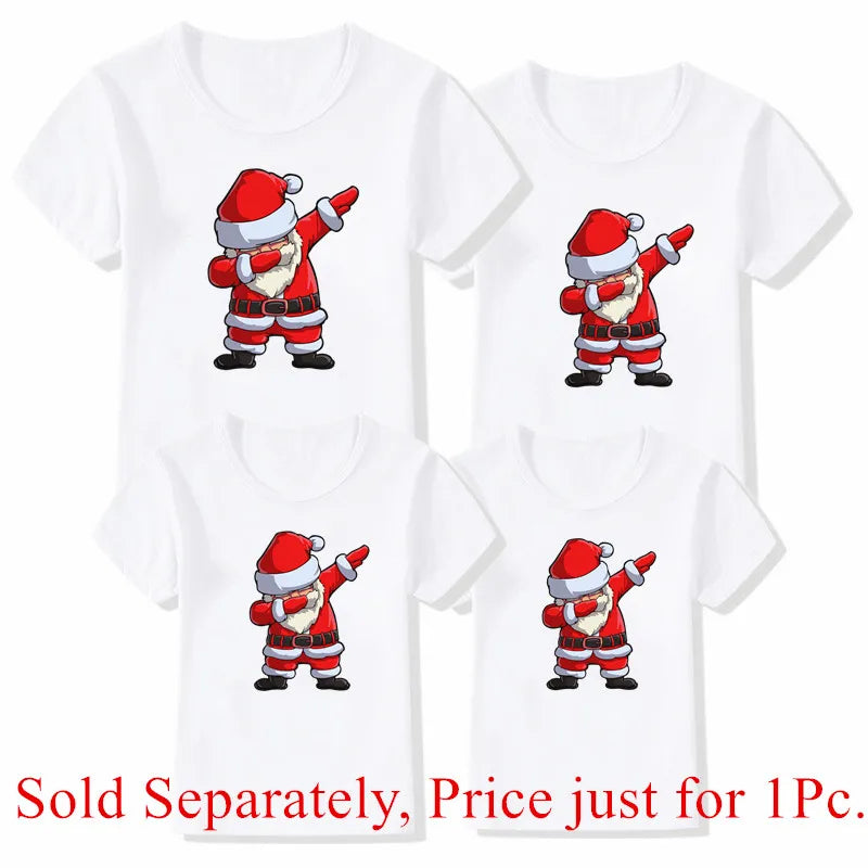 Funny Dabbing Santa Print Family Christmas Clothes Xmas Family Outfits Mother Father Kid Short Sleeve Matching Shirt