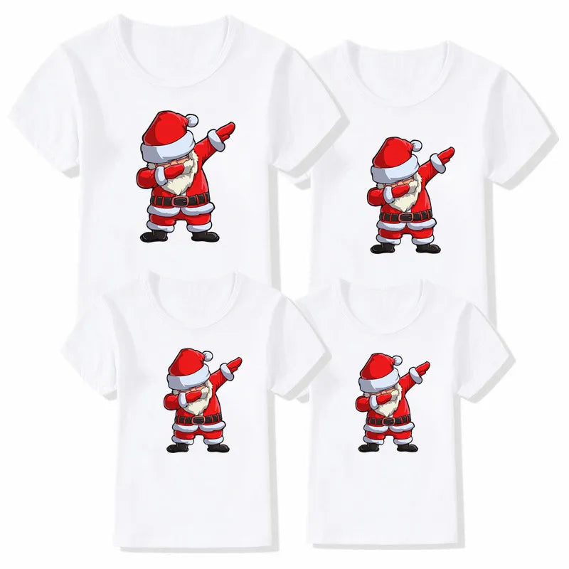 Funny Dabbing Santa Print Family Christmas Clothes Xmas Family Outfits Mother Father Kid Short Sleeve Matching Shirt