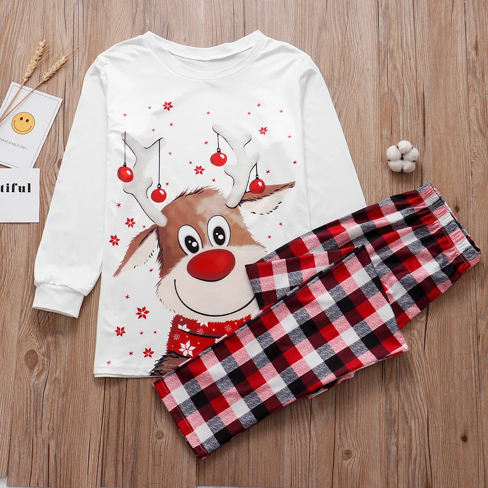 Christmas Family Pajamas Set Adult Kid Sleepwear 2PCS Family Pyjamas Sets Deer Tops +Pants Xmas Family Matching Clothes