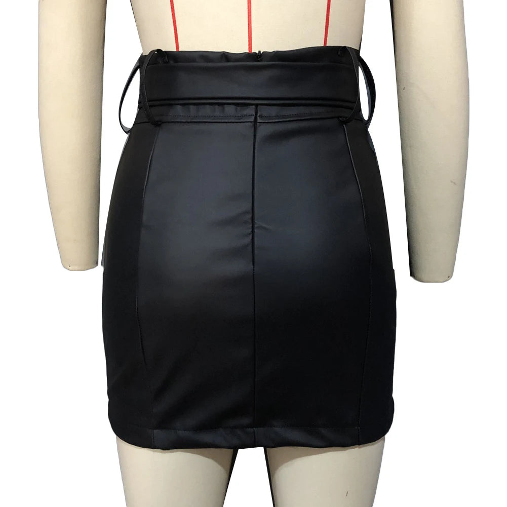 Pencil Mini Skirts High Waist Leather Split Sheath Wrap