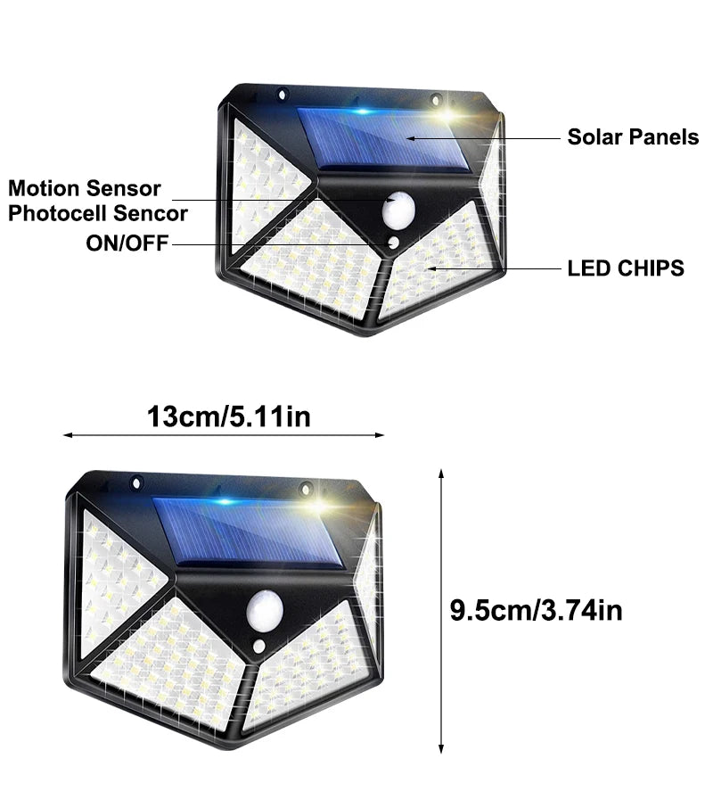 100 LED Solar Wall Lights Outdoor Street Waterproof PIP Motion Sensor Solar Powered Lamp For Garden Patio Yard