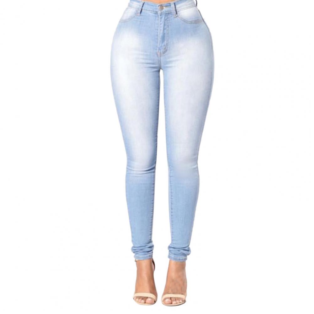 Vintage Women High Waist Denim Pencil Pants Bootcut Winter Pull-on Skinny Jeans Blue