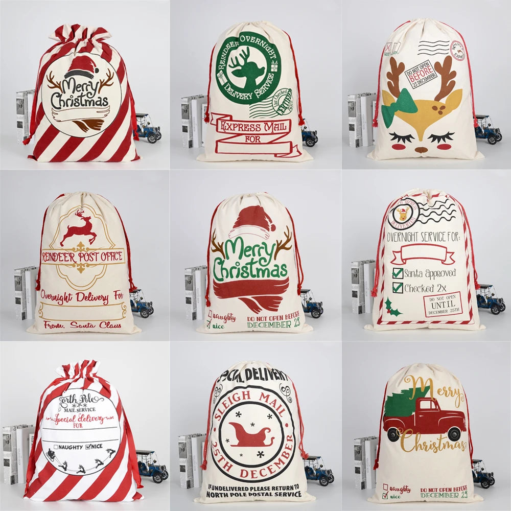 Christmas Bags Gifts Sack Drawstring Santa Sack Claus Home Decor Cotton Storage Candy Canvas Bag Large Christmas Gift Bags