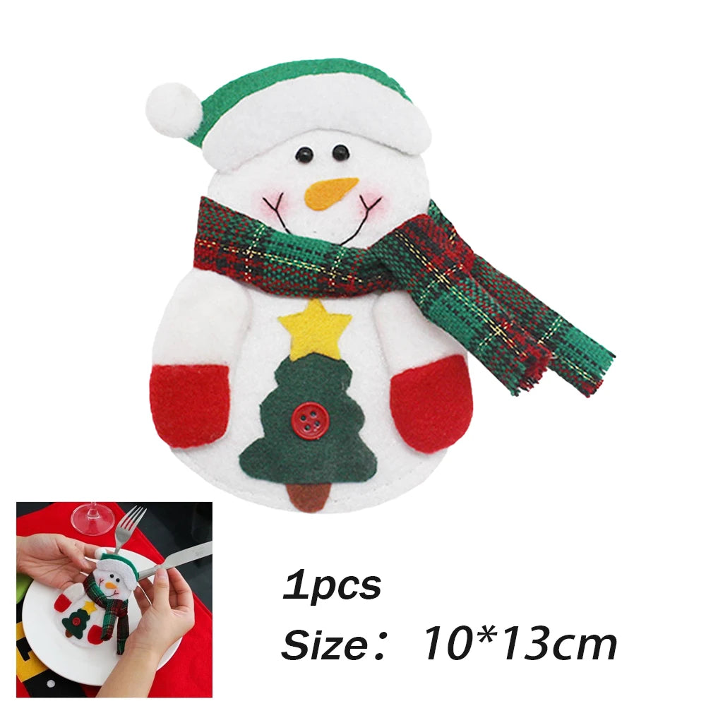 10pcs Christmas Fork Knife Cutlery Holder Bag Pocket/Mini Lollipop Santa Claus Hats Lollypop Cap Christmas Table Decor New Year