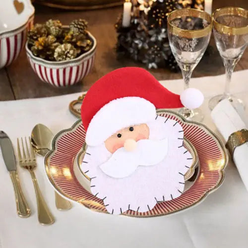 10pcs Christmas Fork Knife Cutlery Holder Bag Pocket/Mini Lollipop Santa Claus Hats Lollypop Cap Christmas Table Decor New Year