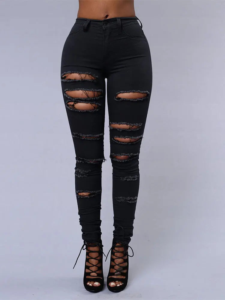 Ripped jeans for women skinny denim jeans fashion street casual pencil pants