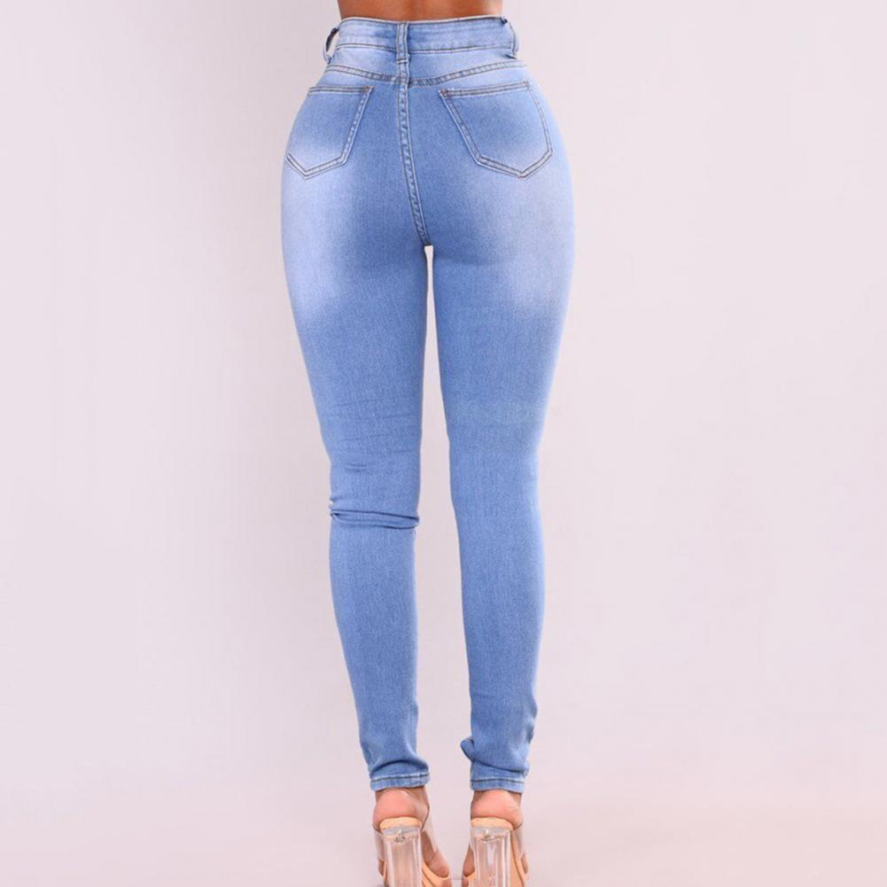 Vintage Women High Waist Denim Pencil Pants Bootcut Winter Pull-on Skinny Jeans Blue