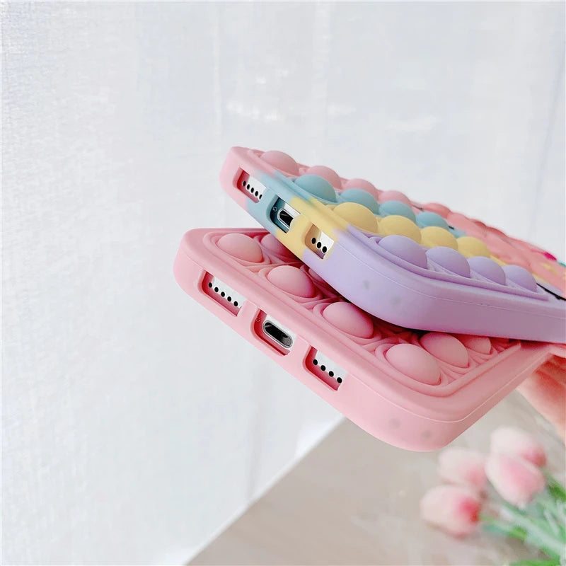 Pop Fidget Toys Bubble Case For iPhone 11 12 13 Pro X Xs Max XR 6 6s 7 8 Plus 5 5s SE Mini Cartoon Unicorn Soft Silicone Cover