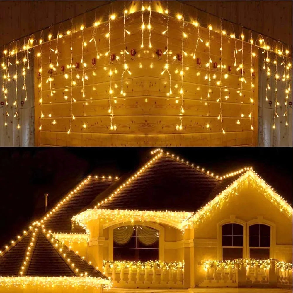 Christmas String Lights 5M LED Curtain Icicle Garland String Lights Droop 0.4-0.6m Decoration for Eaves Garden Street Outdoor