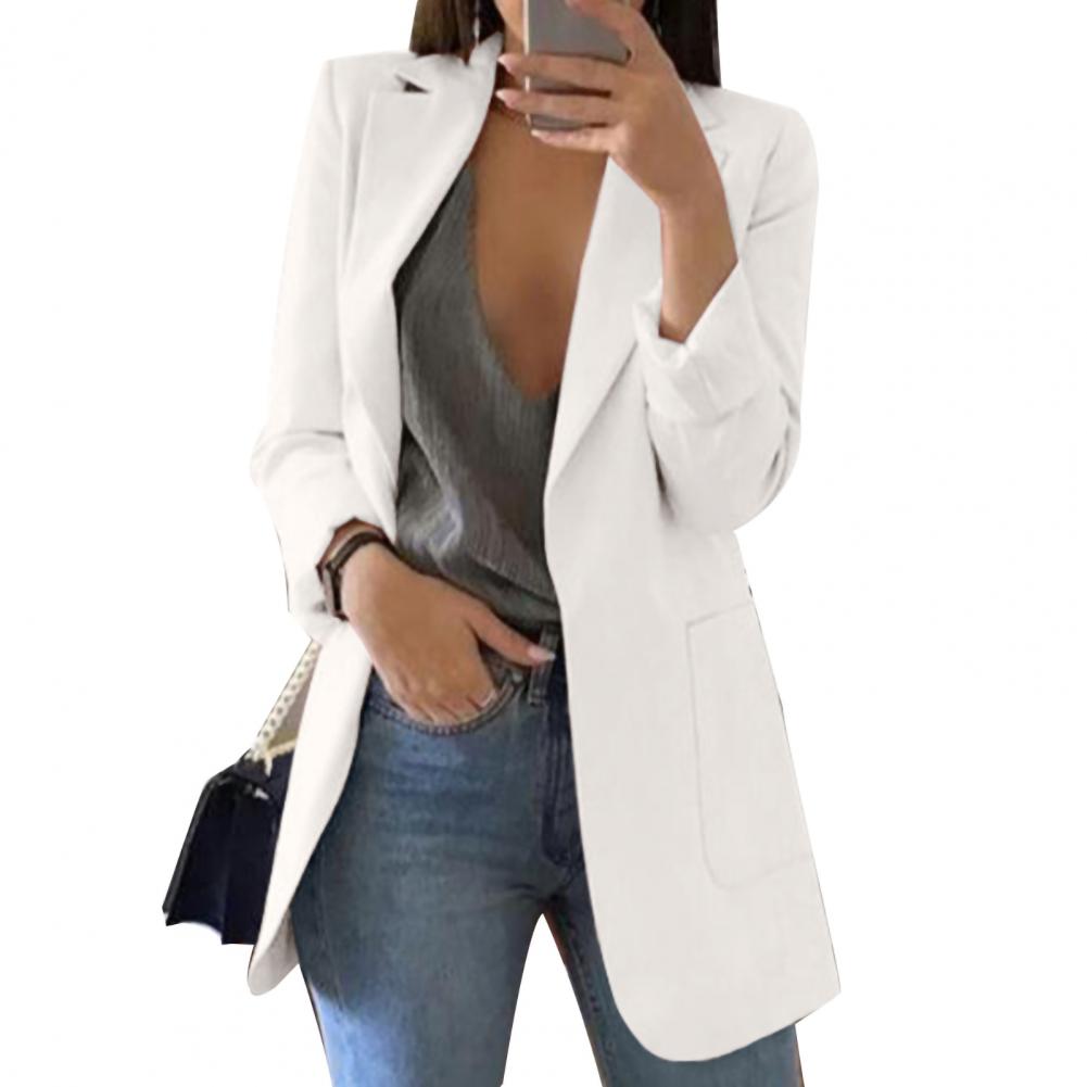 Summer Women Blazer Jacket Office Lady Slim Suit Overcoat Solid Color Long Blazer