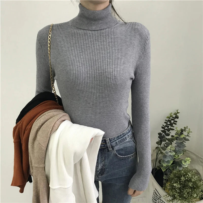 Turtleneck Sweater Women's 2024 Autumn Winter Tops Korean Slim Women Pullover Jumper Knitted Sweater Pull Femme Hiver Truien