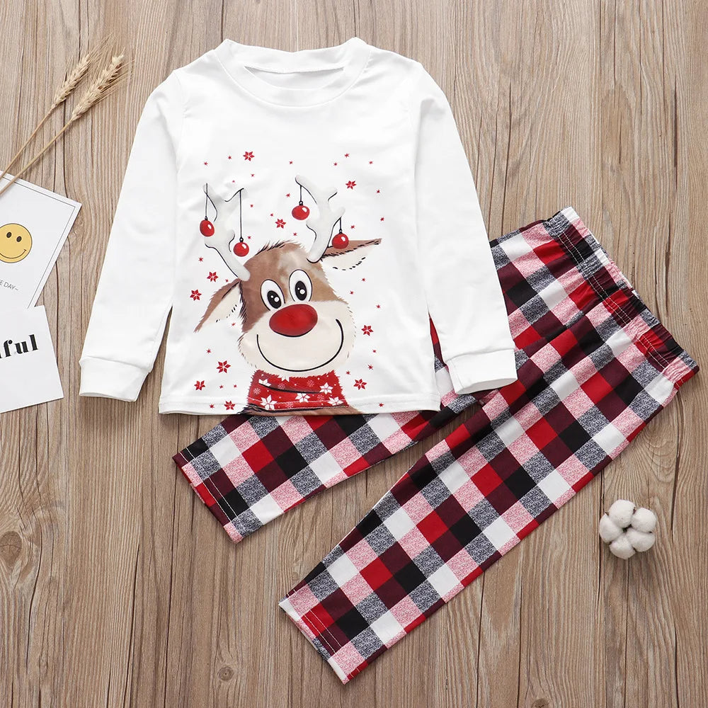 Christmas Family Pajamas Set Adult Kid Sleepwear 2PCS Family Pyjamas Sets Deer Tops +Pants Xmas Family Matching Clothes