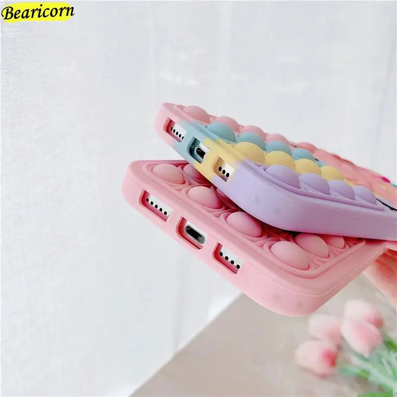 Pop Fidget Toys Bubble Case For iPhone 11 12 13 Pro X Xs Max XR 6 6s 7 8 Plus 5 5s SE Mini Cartoon Unicorn Soft Silicone Cover