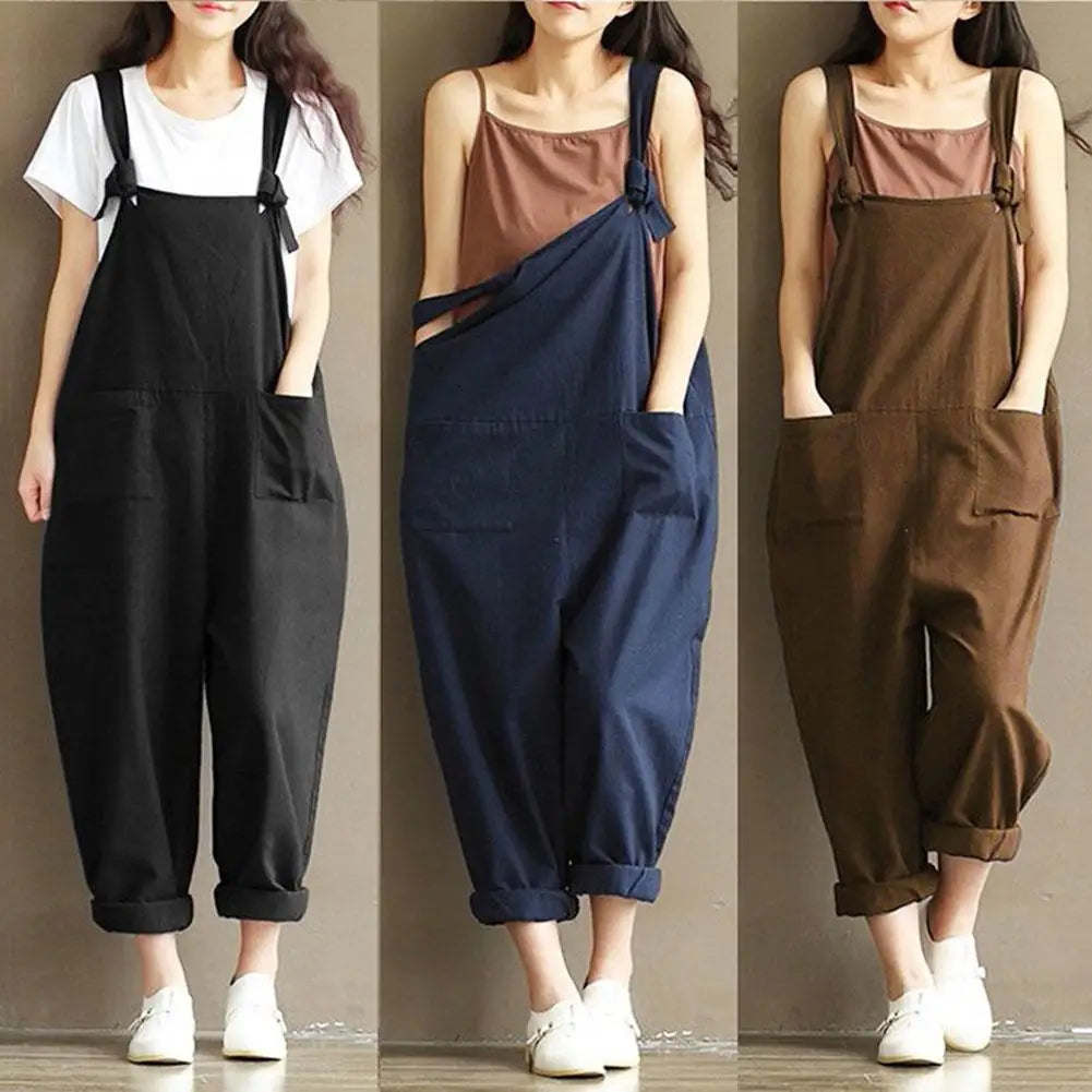 HOT Fashion Women Loose Solid Jumpsuit Strap Harem Trousers Ladies Overall Pants Casual Playsuits Plus Size S-5XL