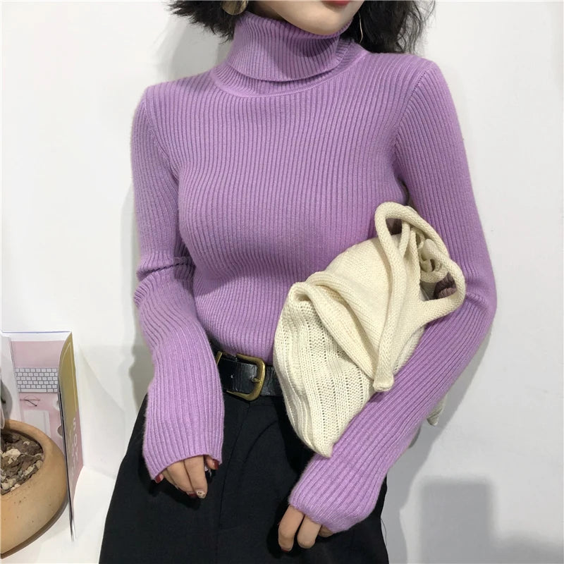 Turtleneck Sweater Women's 2024 Autumn Winter Tops Korean Slim Women Pullover Jumper Knitted Sweater Pull Femme Hiver Truien