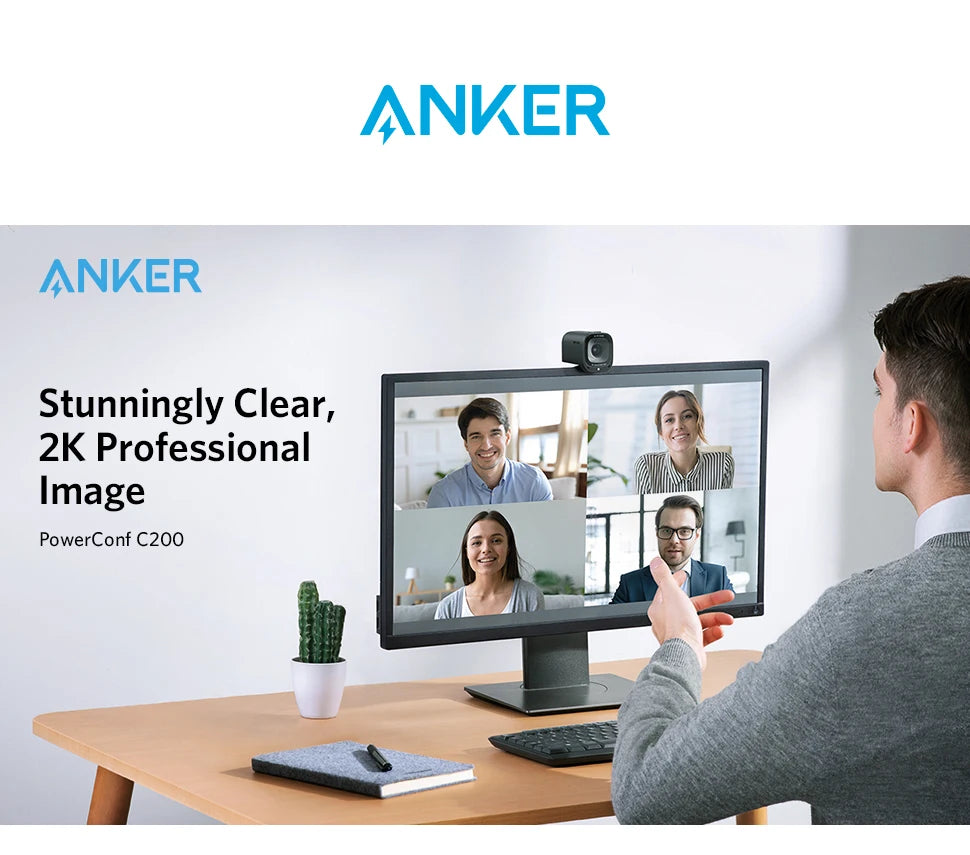 Anker PowerConf C200 2K Webcam for Laptop Computer mini usb web camera Noise Cancelling Stereo Microphones web cam