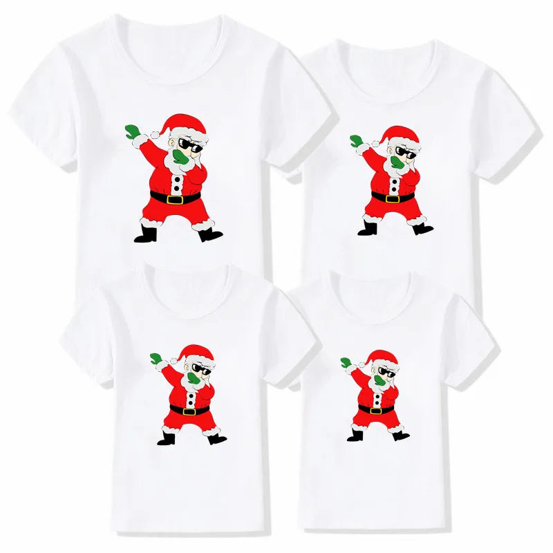 Funny Dabbing Santa Print Family Christmas Clothes Xmas Family Outfits Mother Father Kid Short Sleeve Matching Shirt