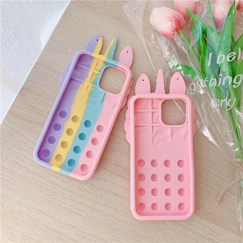 Pop Fidget Toys Bubble Case For iPhone 11 12 13 Pro X Xs Max XR 6 6s 7 8 Plus 5 5s SE Mini Cartoon Unicorn Soft Silicone Cover