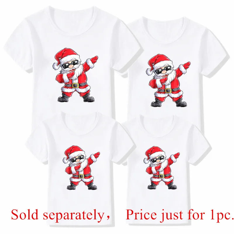 Funny Dabbing Santa Print Family Christmas Clothes Xmas Family Outfits Mother Father Kid Short Sleeve Matching Shirt