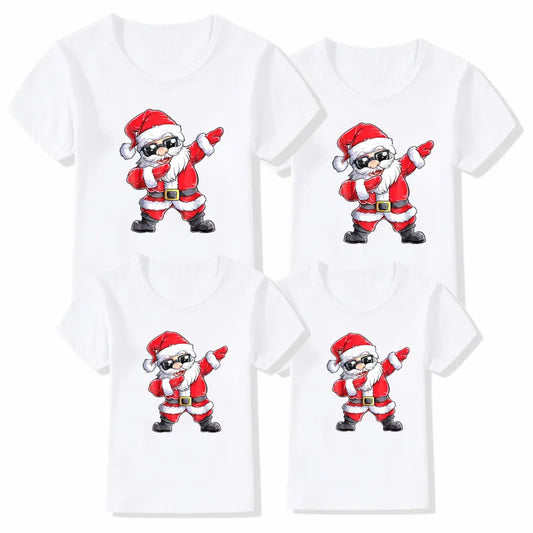 Funny Dabbing Santa Print Family Christmas Clothes Xmas Family Outfits Mother Father Kid Short Sleeve Matching Shirt